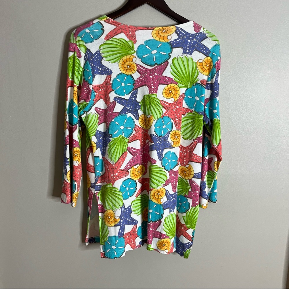 Lulu-B Size Large Women's Sea Shell Colorful Sequin Tunic Blouse Top L6 - Picture 6 of 8